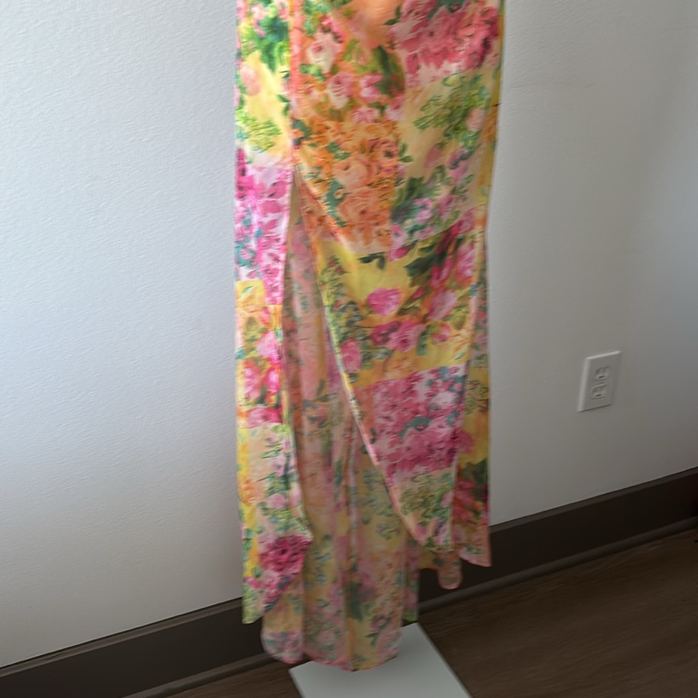 NWT Floral Dress L Y2K Lace-Up Back Maxi Side Slit Coquette Boho Resort Romantic - Picture 12 of 16